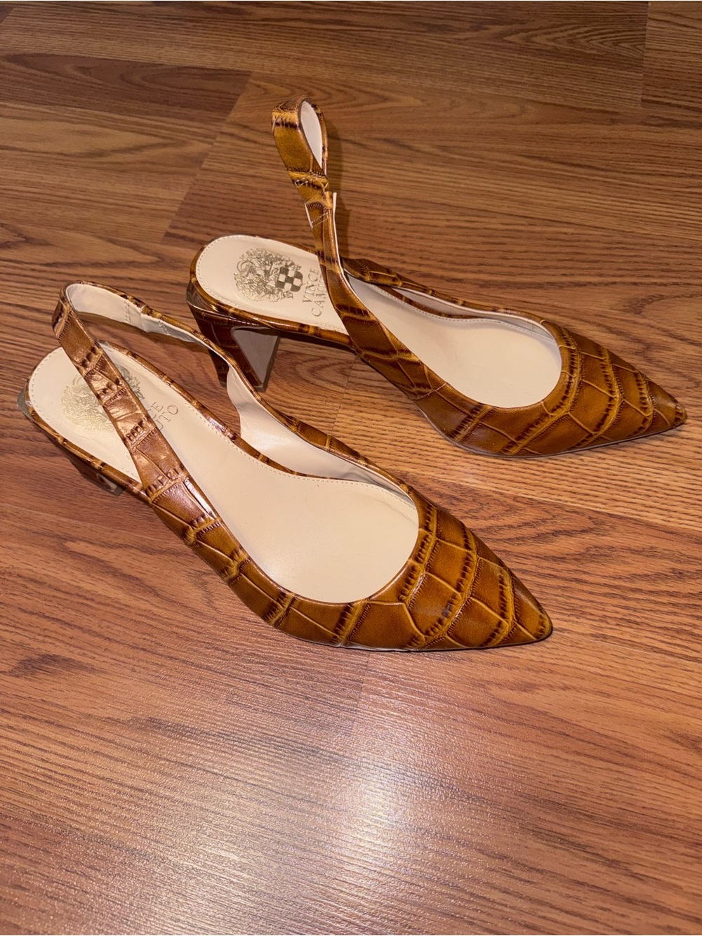 Vince Camuto Cognac Croc-Embossed Slingback Pumps